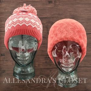 BUNDLE Free People Hat Beanie Raspberry Combo & Timberland Beanie Multi Fairisle